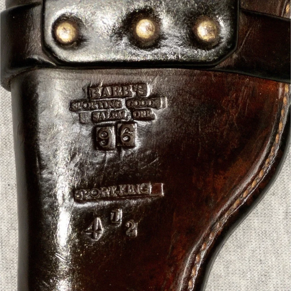 Vtg Sport King 4.5 Leather Holster Barbs Sporting Goods Oregon Snap‎ Front